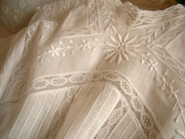 Superbe chemisier blouse broderie blanche & dentelle de Valenciennes époque 1900