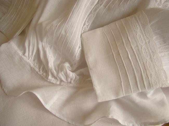 Superbe chemisier blouse broderie blanche & dentelle de Valenciennes époque 1900