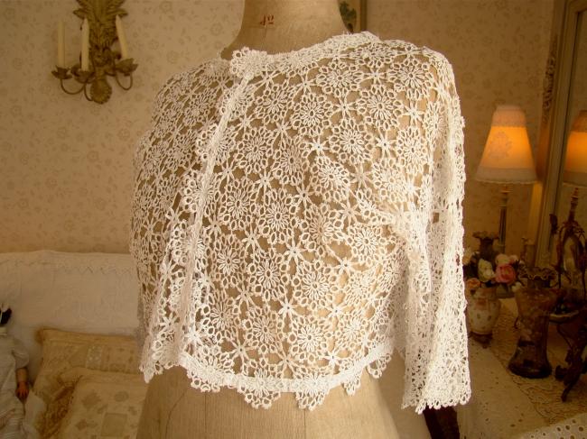 Charming over-jacket or out of bed vest in hand-made crochet lace 1920