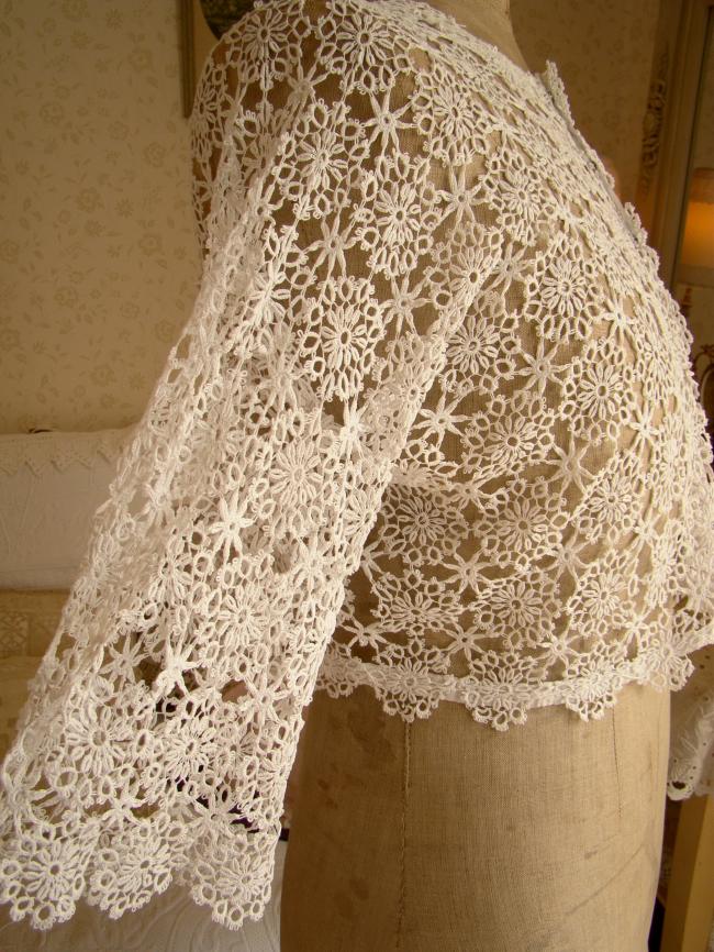 Charming over-jacket or out of bed vest in hand-made crochet lace 1920