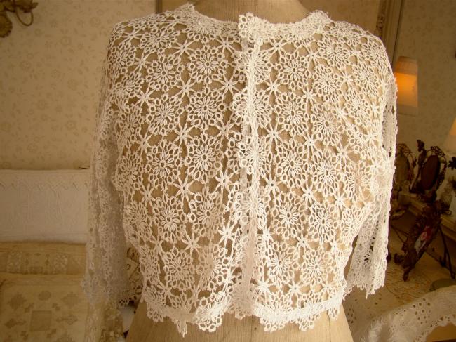 Charming over-jacket or out of bed vest in hand-made crochet lace 1920