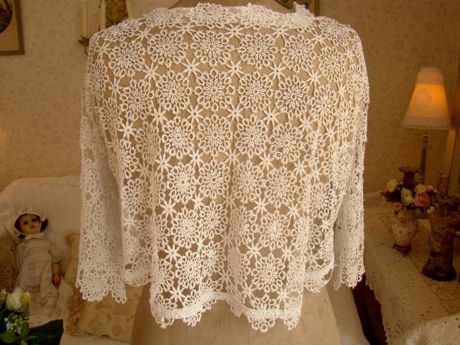 Charming over-jacket or out of bed vest in hand-made crochet lace 1920
