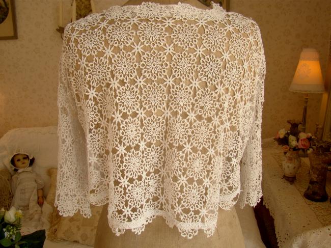 Charming over-jacket or out of bed vest in hand-made crochet lace 1920