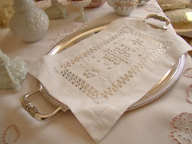 Wonderful Tenerife drawn thread table centre 1900