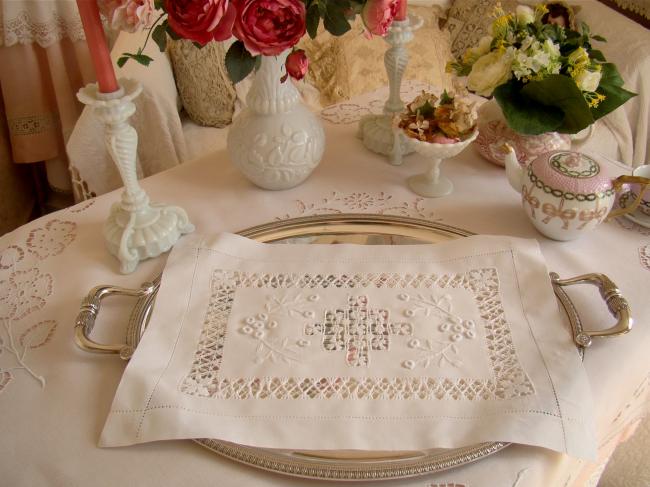 Wonderful Tenerife drawn thread table centre 1900