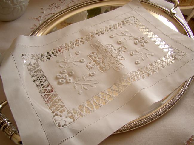 Wonderful Tenerife drawn thread table centre 1900