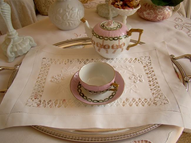 Wonderful Tenerife drawn thread table centre 1900