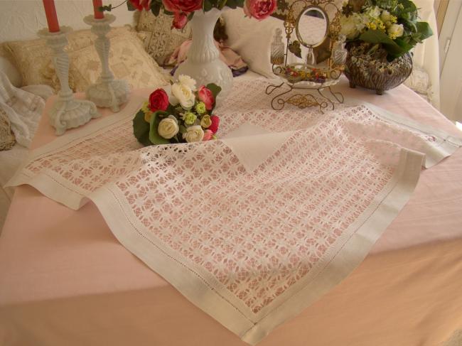 Lovely linen drawn thread openwork tablecloth 1900