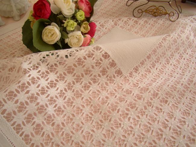 Lovely linen drawn thread openwork tablecloth 1900