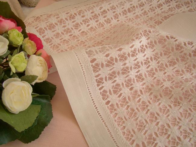 Lovely linen drawn thread openwork tablecloth 1900