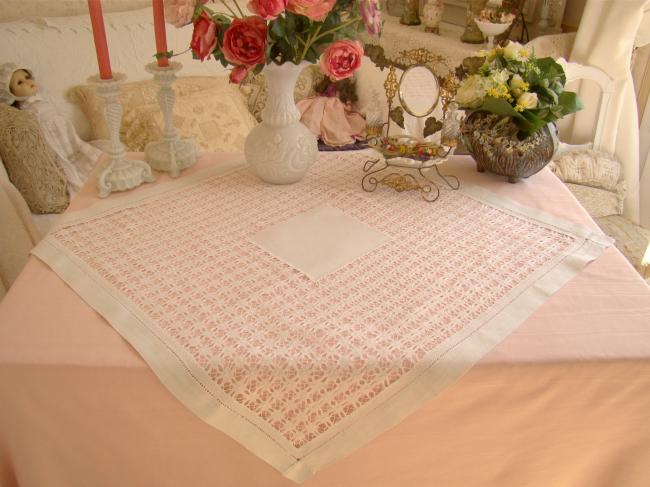 Lovely linen drawn thread openwork tablecloth 1900