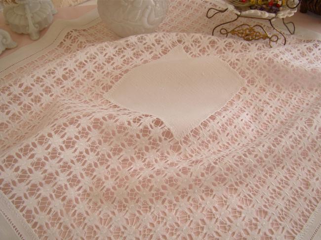Lovely linen drawn thread openwork tablecloth 1900