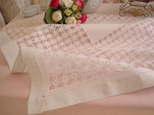 Lovely linen drawn thread openwork tablecloth 1900