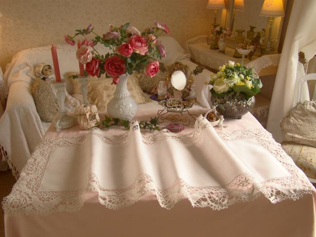 Wonderfull large table runner with gorgeous Cluny bobbin lace