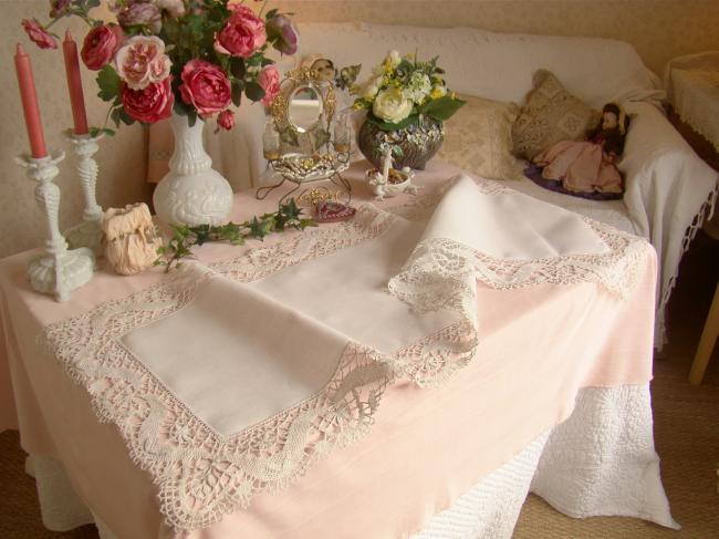 Wonderfull large table runner with gorgeous Cluny bobbin lace