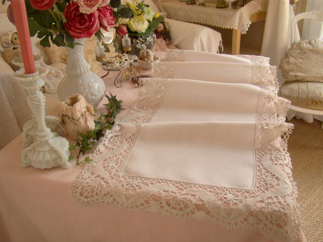 Wonderfull large table runner with gorgeous Cluny bobbin lace