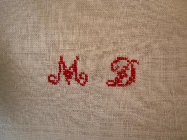 Belle Série de 6 serviettes essuie-main en pur lin tissé, monogramme MD