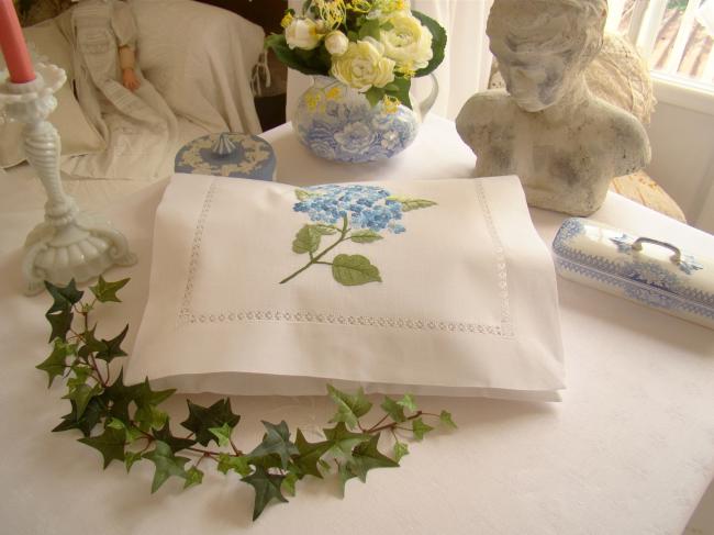 Romantic nightdress case with hand-embroidered hydrangea