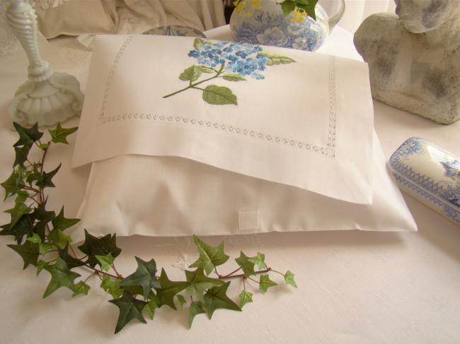 Romantic nightdress case with hand-embroidered hydrangea