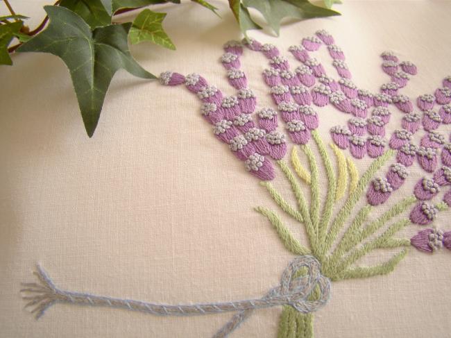 Romantic nightdress case with hand-embroidered Lavender