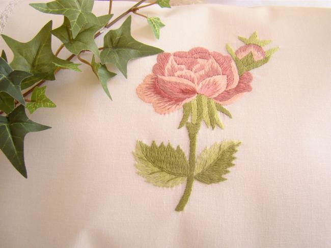 Romantic nightdress case with hand-embroidered Rose