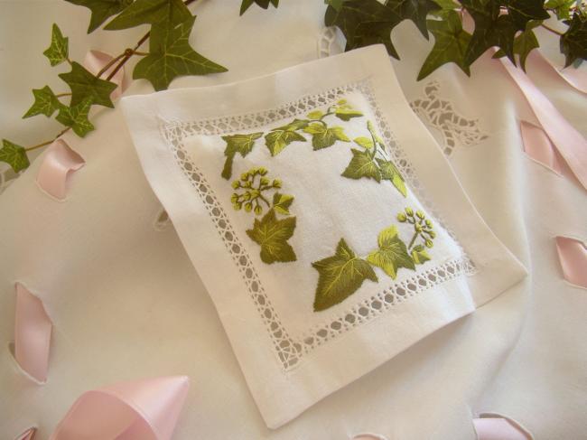 Sweet lavender sachet with hand-embroidered Ivy