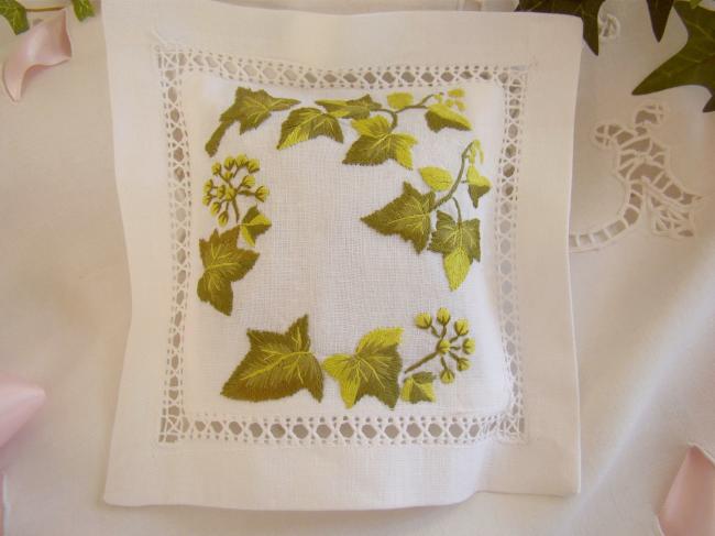 Sweet lavender sachet with hand-embroidered Ivy