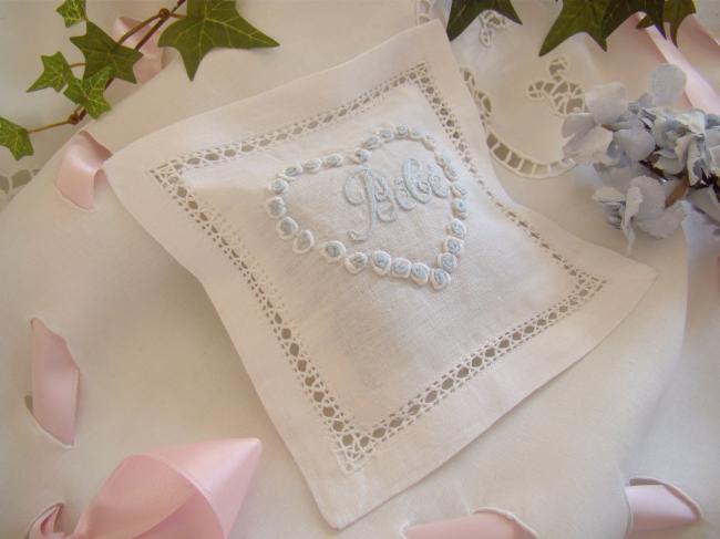 Adorable lavender sachet with hand-embroidered heart with inscription 'bébé'