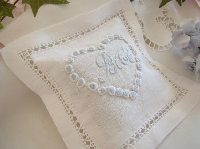 Adorable lavender sachet with hand-embroidered heart with inscription 'bébé'