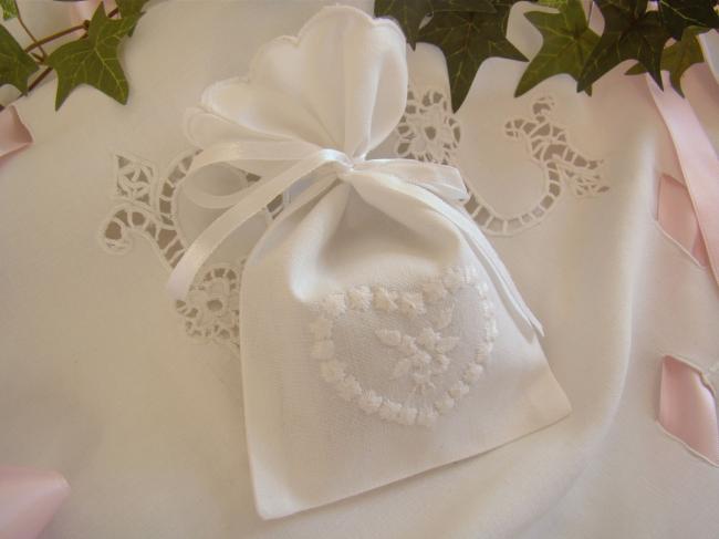 Lovely lavander sachet with hand-embroidered heart of small flowers