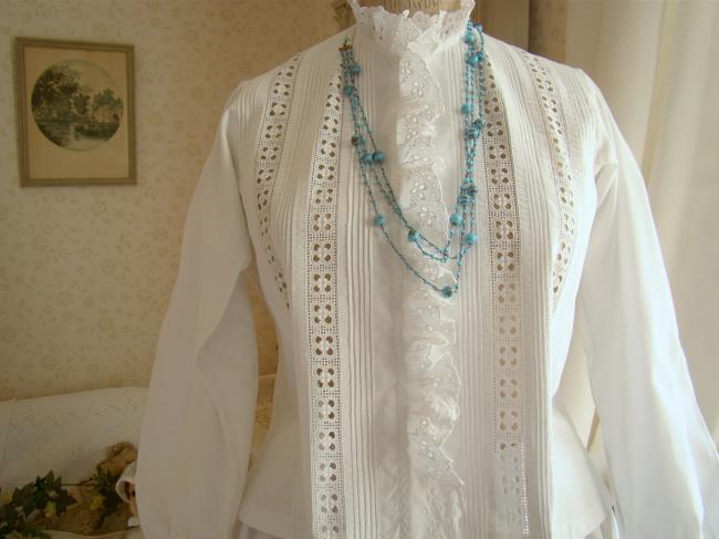 Lovely blouse with small pleats and flounces of  broderie anglaise 1900