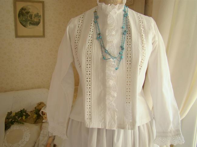 Lovely blouse with small pleats and flounces of  broderie anglaise 1900