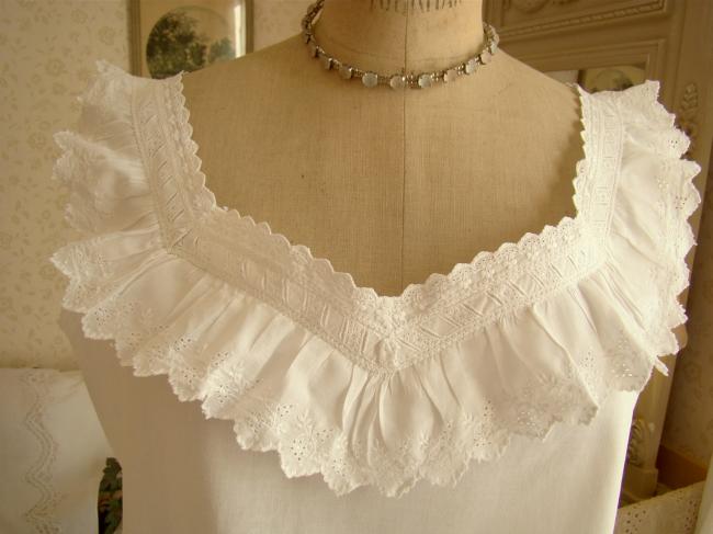 Graceful nightgown with handmade broderie anglaise collar