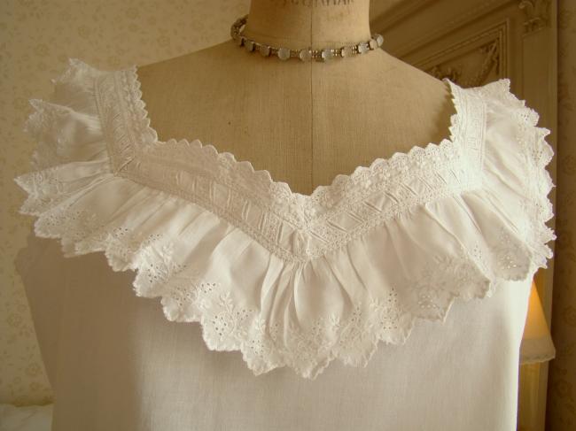 Graceful nightgown with handmade broderie anglaise collar