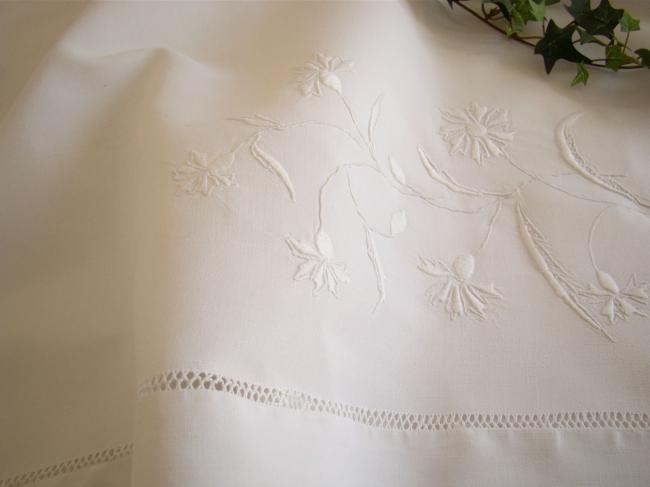 Gorgeous little sheet with abundance of hand-embroidered flowers