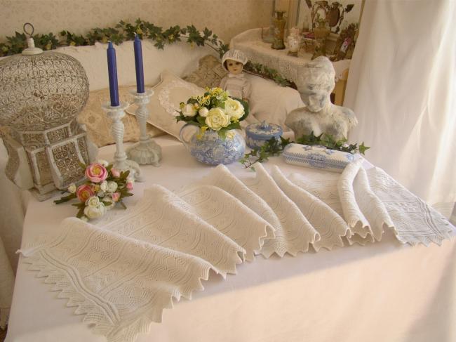Superb table runner in white cotton knitted lace