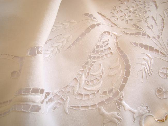 Wonderful sideboard piece with buzzards embroidered in Richelieu stitches