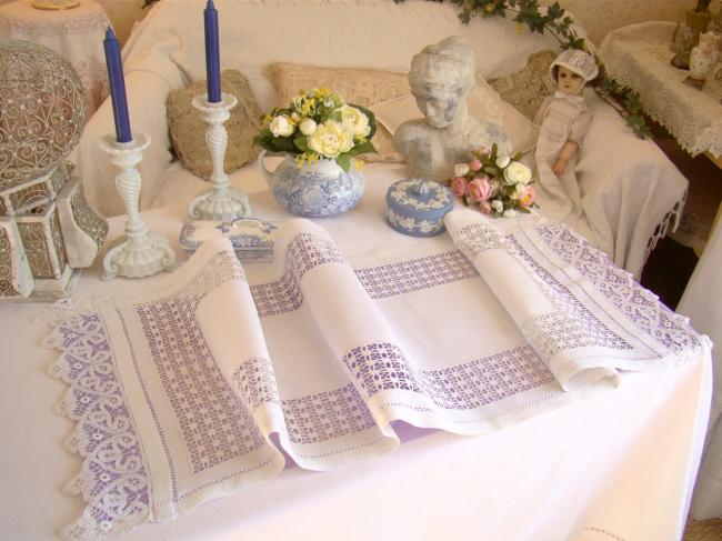 Wonderful table runner with openwork and Renaissance tape lace