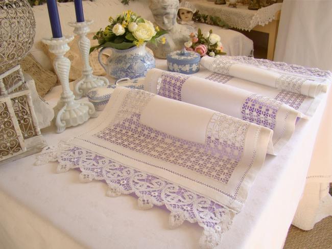 Wonderful table runner with openwork and Renaissance tape lace