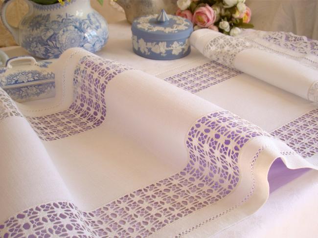 Wonderful table runner with openwork and Renaissance tape lace