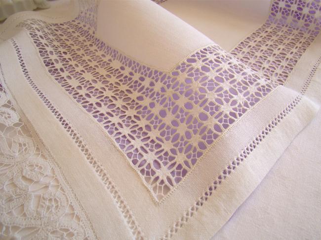 Wonderful table runner with openwork and Renaissance tape lace