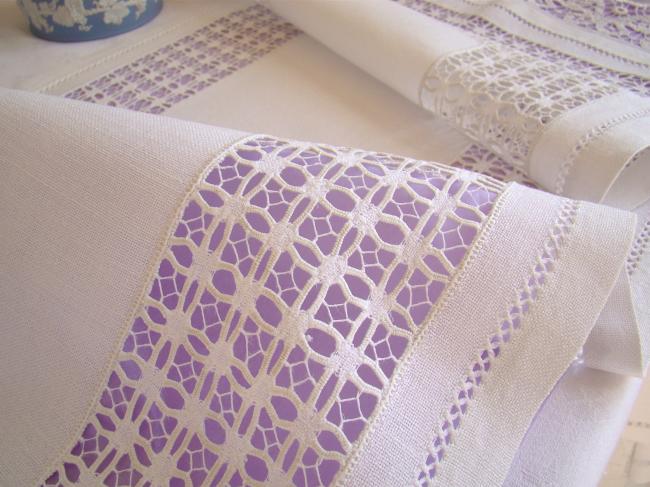 Wonderful table runner with openwork and Renaissance tape lace