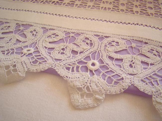 Wonderful table runner with openwork and Renaissance tape lace