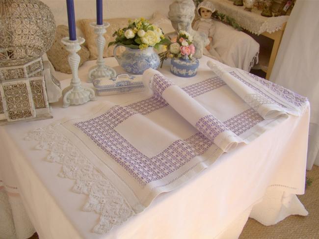 Wonderful table runner with openwork and Renaissance tape lace