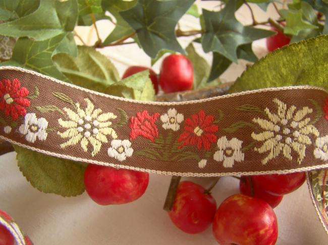 Merveilleux ancien ruban en coton tissé de rinceaux de fleurs en 25mm