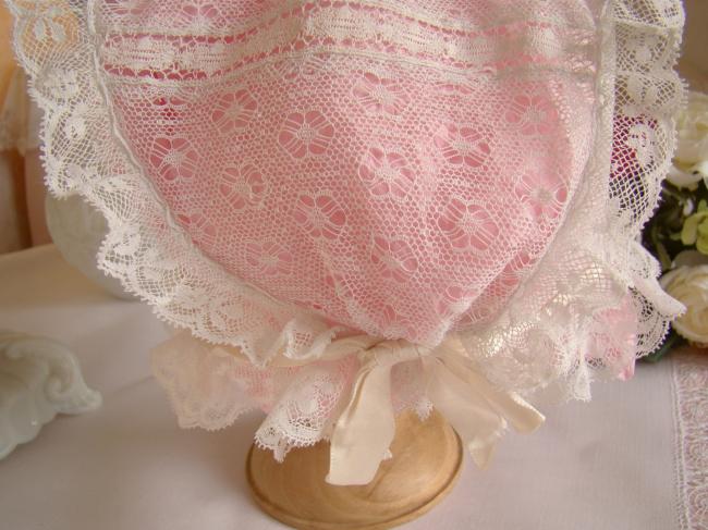 Romantic bonnet  in tulle with Valenciennes lace  1920