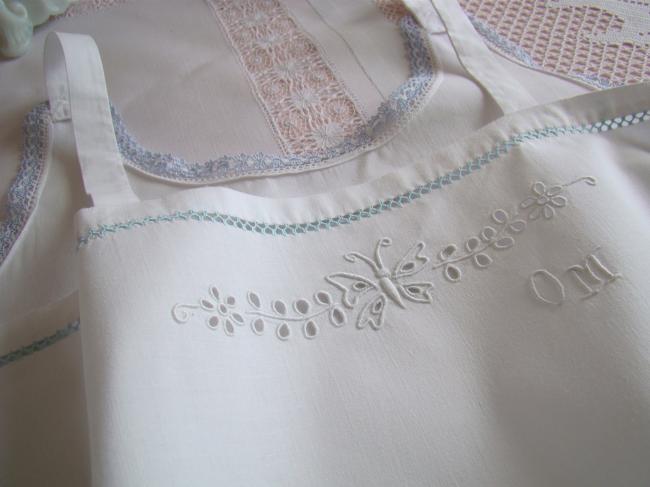 Romantic day shirt or short nightgown, with hand-embroidered butterfly, mono OM