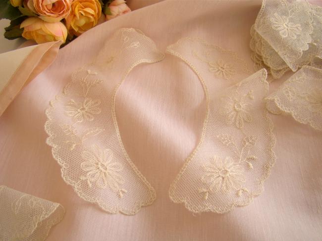 Lovely collar in ecru tulle with embroidered flowers