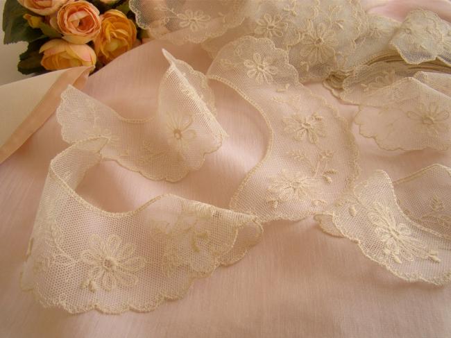 Lovely collar in ecru tulle with embroidered flowers