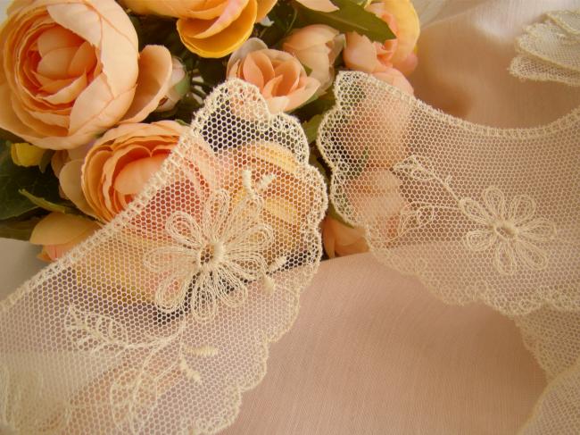 Lovely collar in ecru tulle with embroidered flowers
